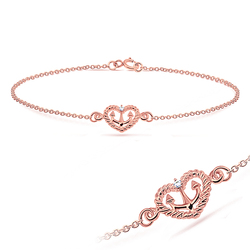 Heart Anchor with Tiny CZ Anklet ANK-195-RO-GP